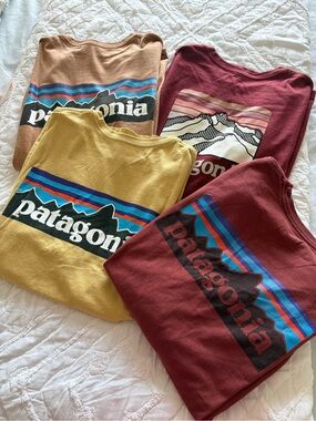 Patagonia Graphic Tees Lot of 4  in Mustard, Maroon, Tan, and Rust Medium